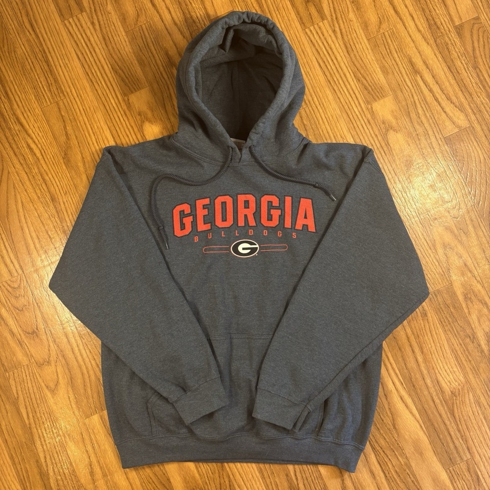 Georgia Bulldogs UGA Hoodie Mens Large Gray Gildan Heavy Blend NCAA Pullover